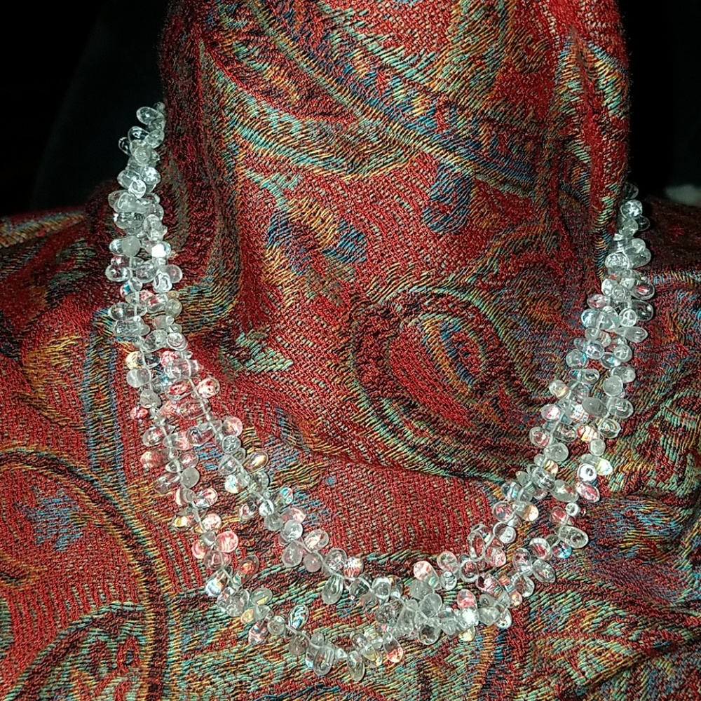 4/$28 Clear white bead luc 925 two stand necklace